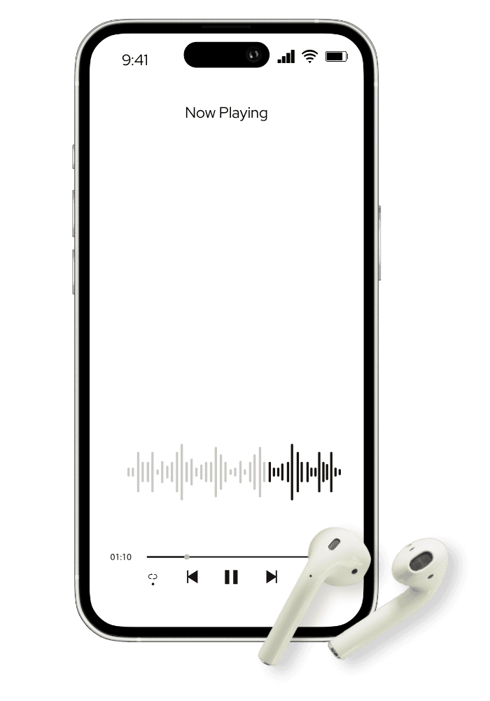 Beyond a Therapist podcast — phone with audio playing and AirPods beside it